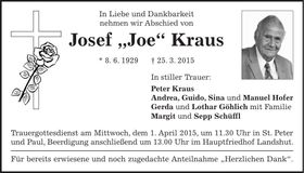 Traueranzeige Josef Kraus