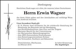 Traueranzeige Erwin Wagner