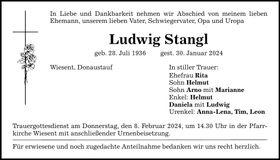 Traueranzeige Ludwig Stangl