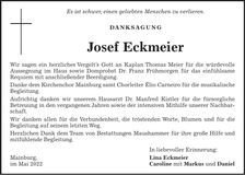 Traueranzeige Josef Eckmeier