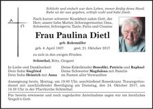 Traueranzeige Paulina Dietl