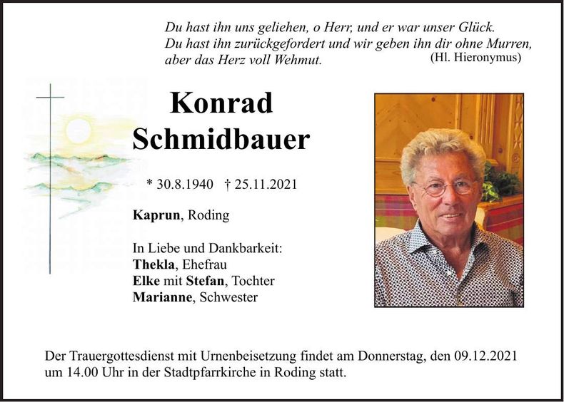 Traueranzeige Konrad Schmidbauer