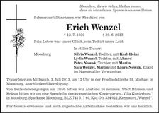 Traueranzeige Erich Wenzel