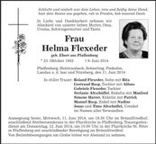 Traueranzeige Helma Flexeder