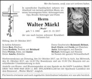 Traueranzeige Walter Märkl