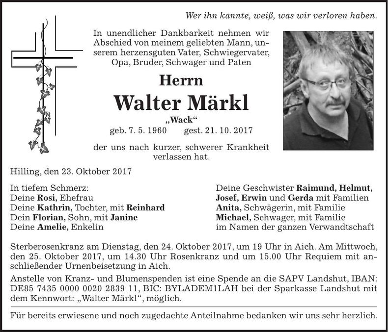 Traueranzeige Walter Märkl