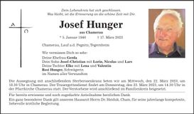 Traueranzeige Josef Hunger