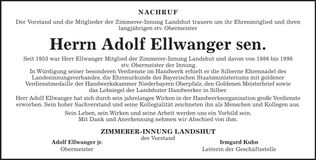 Traueranzeige Adolf Ellwanger