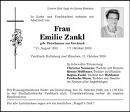 Traueranzeige Emilie Zankl