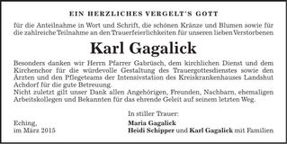 Traueranzeige Karl Gagalick