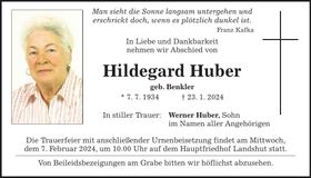 Traueranzeige Hildegard Huber