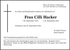 Traueranzeige Hacker Cilli