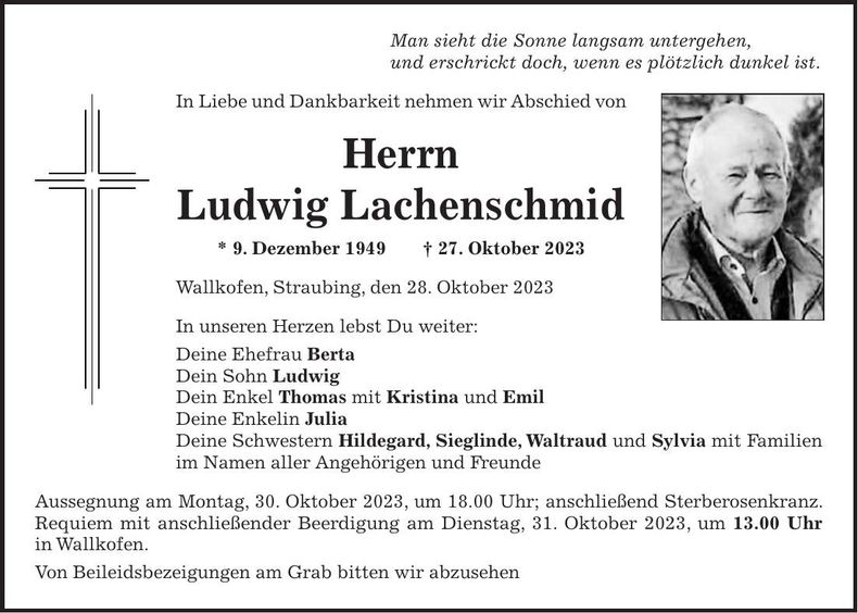 Traueranzeige Ludwig Lachenschmid