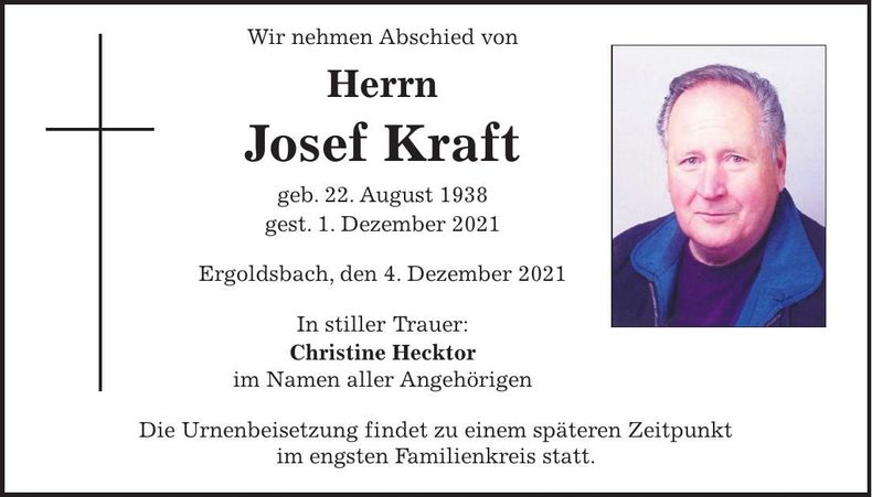 Traueranzeige Josef Kraft