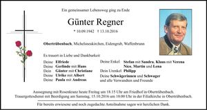 Traueranzeige Günter Regner