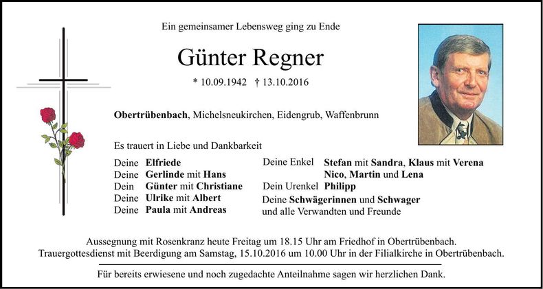 Traueranzeige Günter Regner