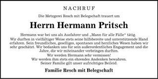 Traueranzeige Hermann Pritsch