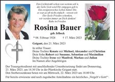 Traueranzeige Rosina Bauer
