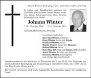 Traueranzeige Johann Winter