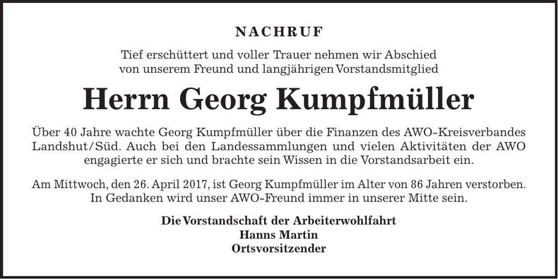 Traueranzeige Georg Kumpfmüller