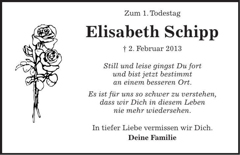 Traueranzeige Schipp Elisabeth