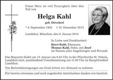 Traueranzeige Helga Kahl