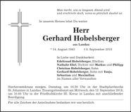 Traueranzeige Gerhard Hobelsberger