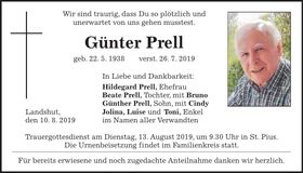 Traueranzeige Günter Prell