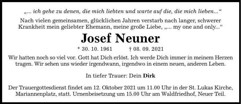 Traueranzeige Josef Neuner