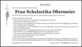 Traueranzeige Scholastika Obermeier