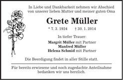 Traueranzeige Grete Müller