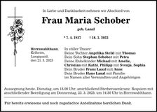 Traueranzeige Maria Schober