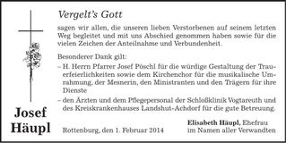 Traueranzeige Josef Häupl