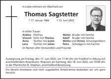 Traueranzeige Thomas Sagstetter