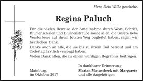 Traueranzeige Regina Paluch
