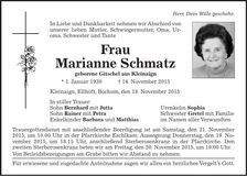 Traueranzeige Marianne Schmatz