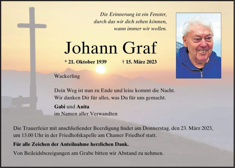 Traueranzeige Johann Graf