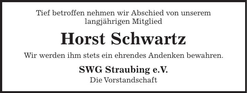 Traueranzeige Horst Schwartz
