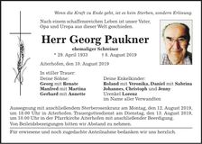 Traueranzeige Georg Paukner
