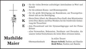 Traueranzeige Mathilde Maier
