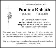 Traueranzeige Pauline Kaboth