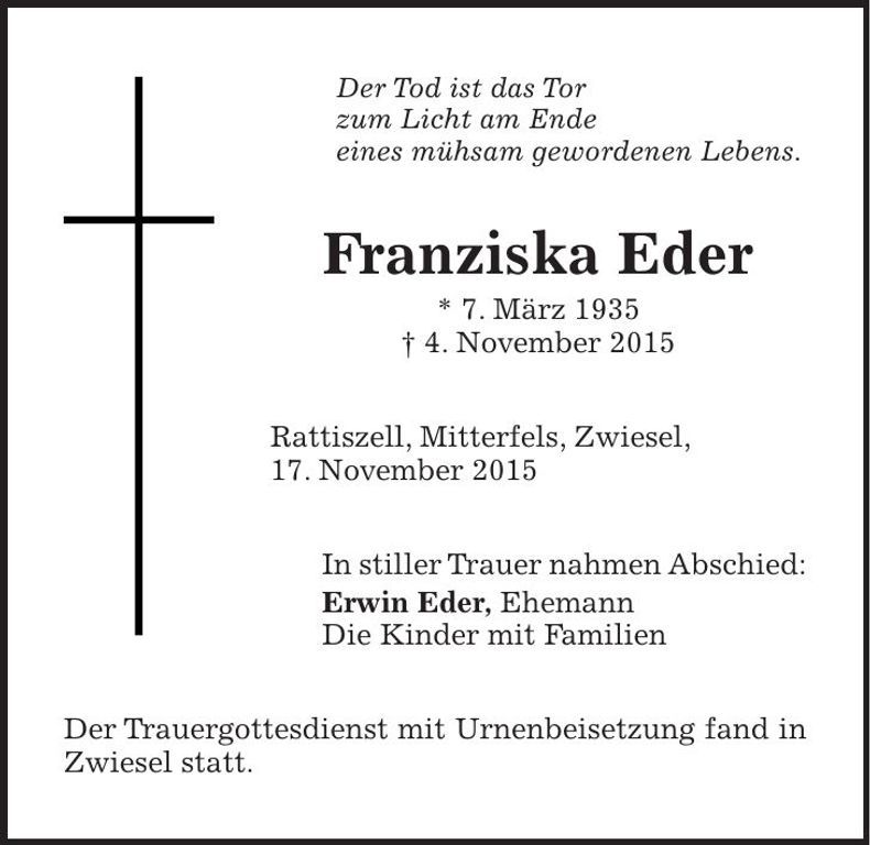 Traueranzeige Franziska Eder