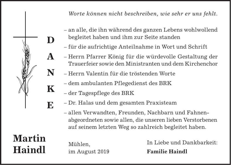 Traueranzeige Martin Haindl