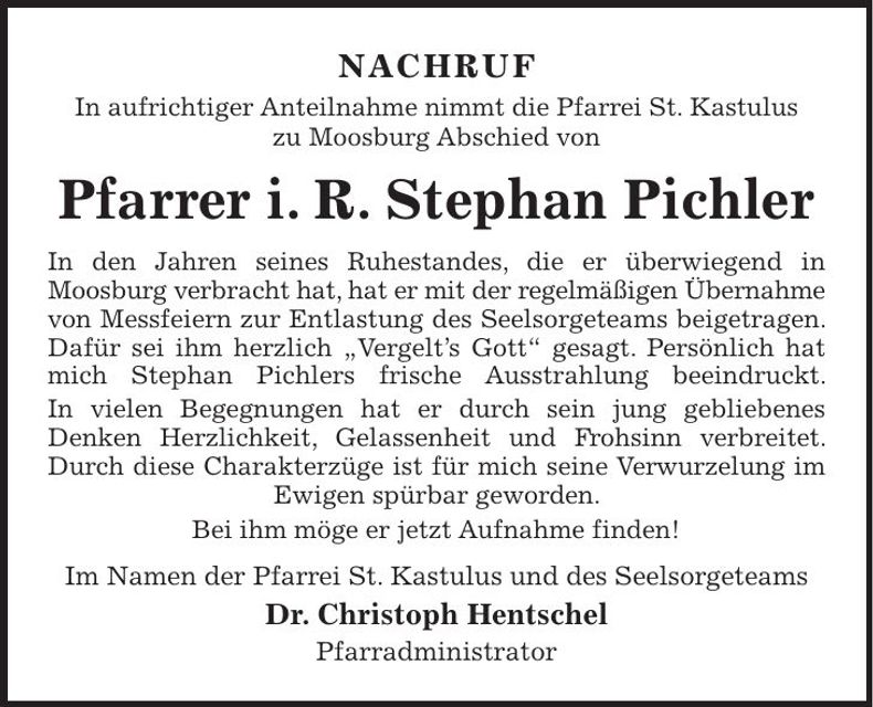 Traueranzeige HH Stefan Pichler