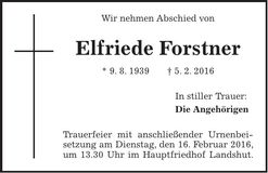 Traueranzeige Elfriede Forstner