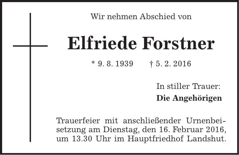 Traueranzeige Elfriede Forstner