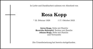 Traueranzeige Rosa Kopp