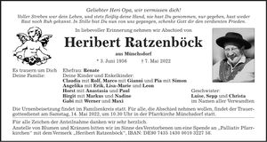 Traueranzeige Heribert Ratzenböck