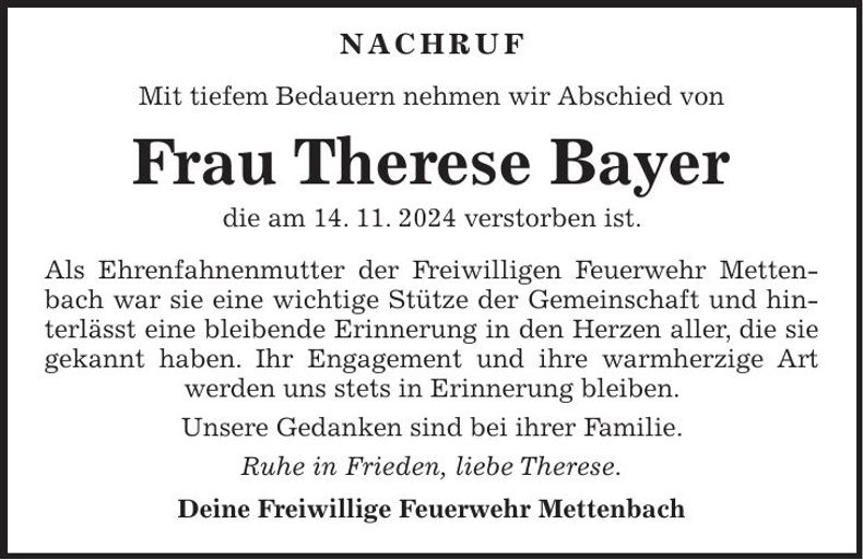 Traueranzeige Therese Bayer