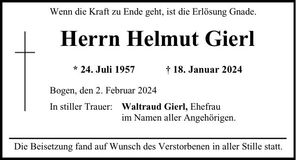 Traueranzeige Helmut Gierl